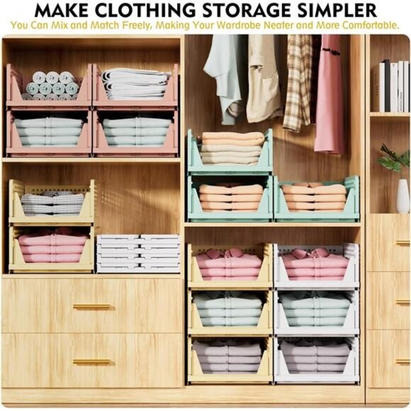 5 Pack Stackable Closet Storage Baskets Foldable Organizer Drawer for Clothes - Picture 4 of 7